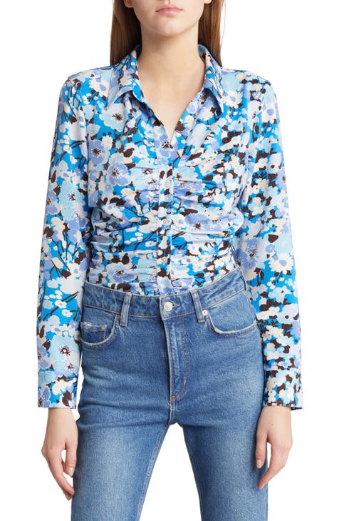 Lisa Floral Ruched Button-Up Blouse