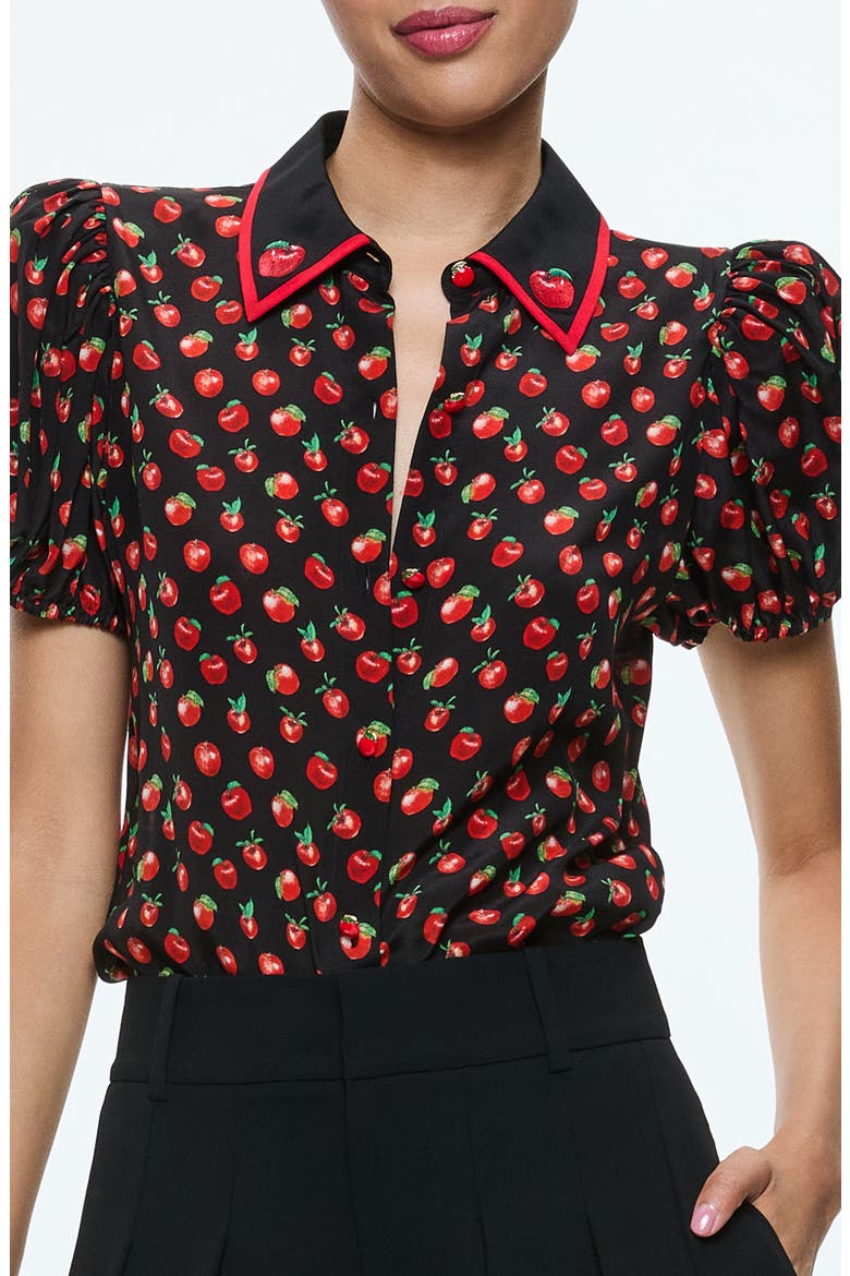 Willa Embroidered Puff Sleeve Silk Top, Alternate, color, PINK LADY APPLE