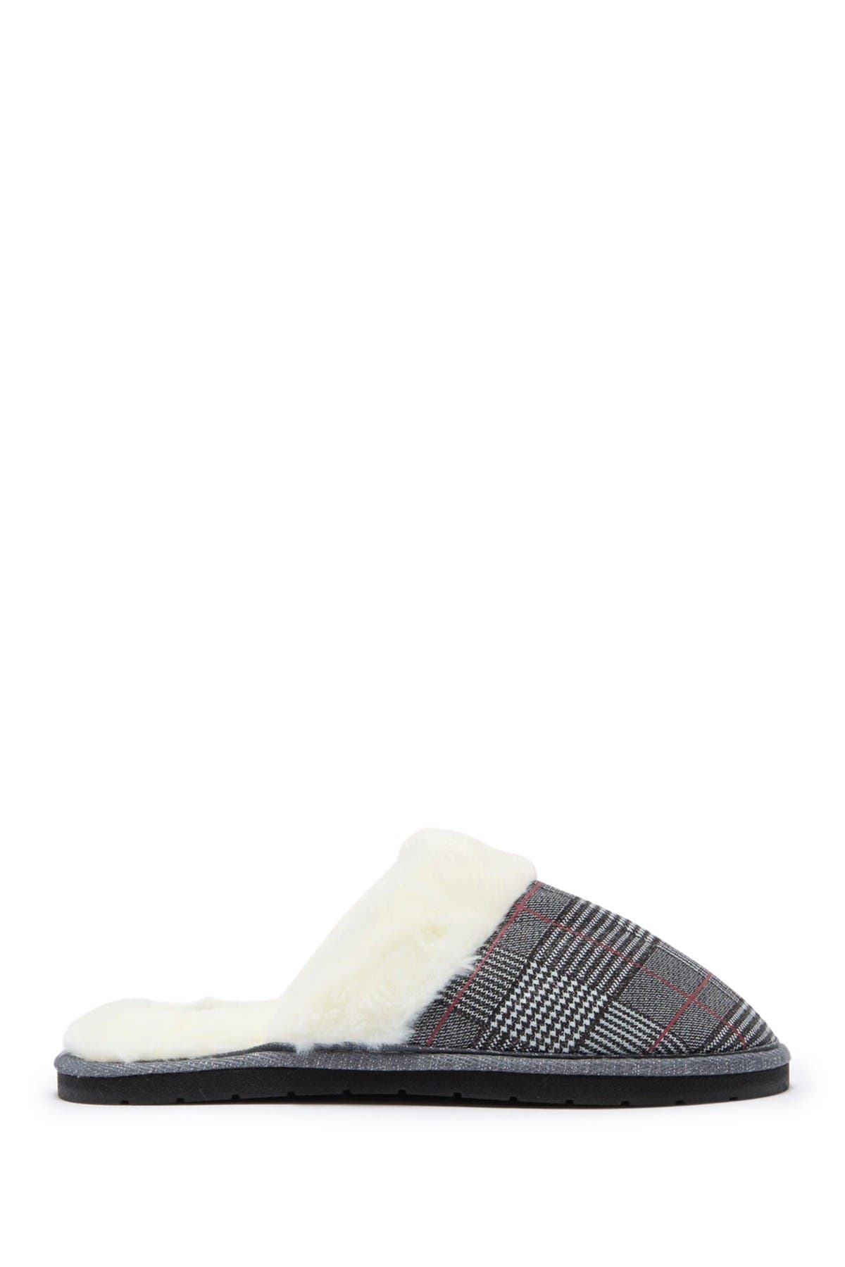 Kensie Glitter Plaid Faux Fur Slipper, Alternate, color, 