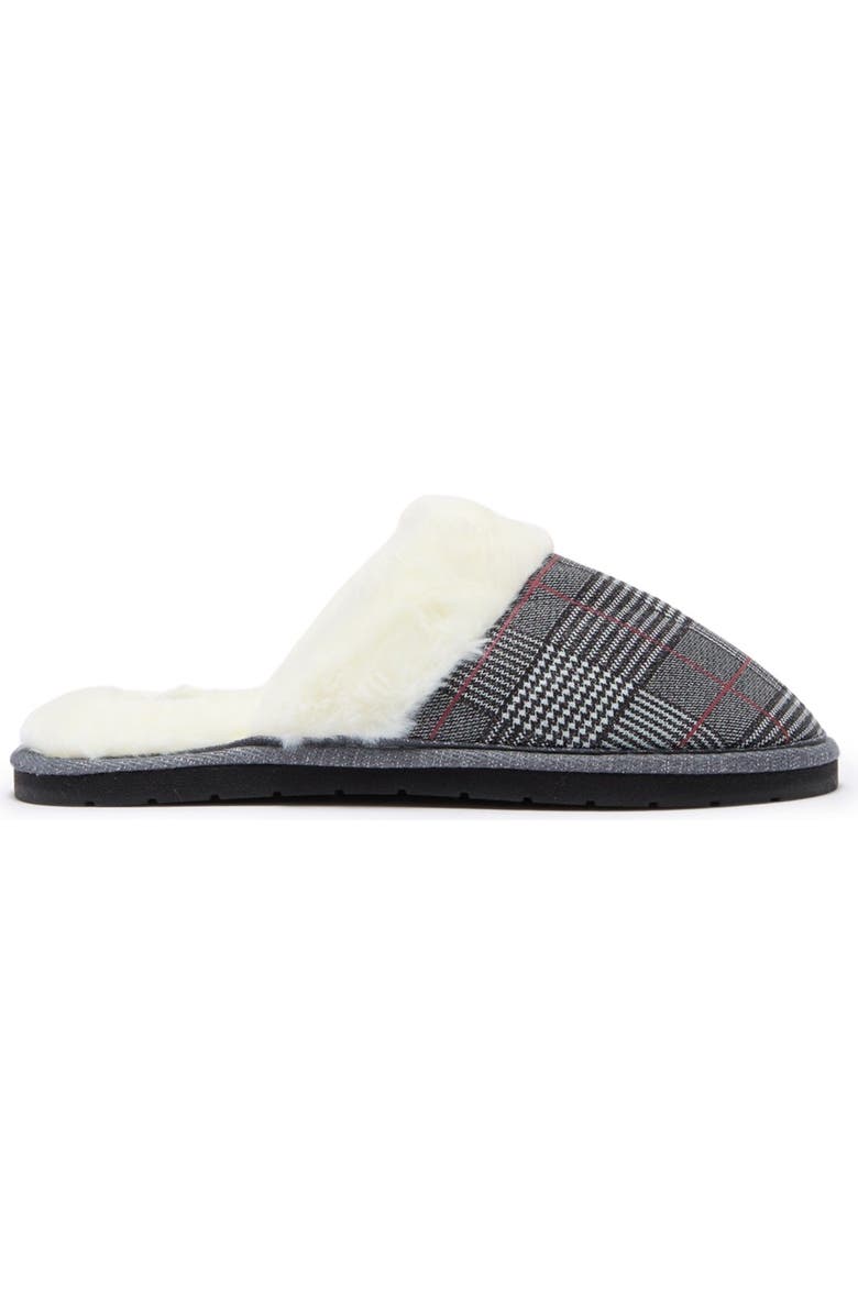Kensie Glitter Plaid Faux Fur Slipper, Alternate, color,