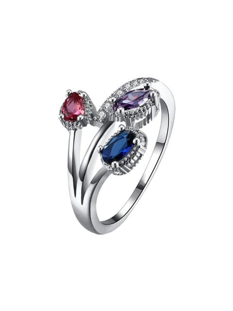 Multicolor Flower Ring with Cubic Zirconia Stones