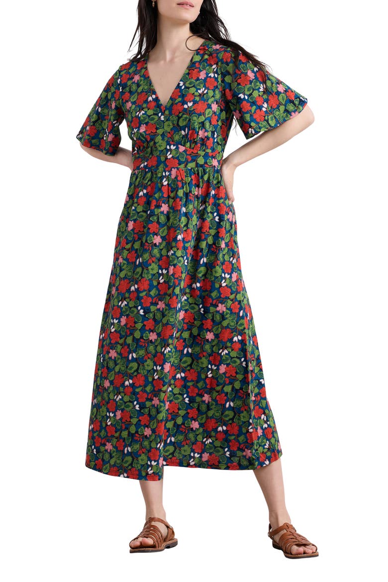 Chateaux Floral Print Organic Cotton Midi Dress, Main, color, HOUSEPLANT MARITIME
