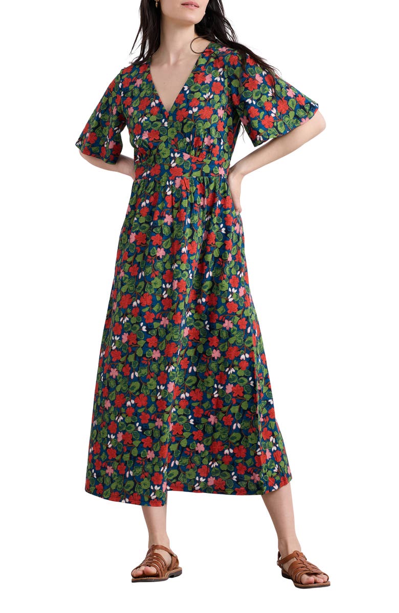 Seasalt Cornwall Chateaux Floral Print Organic Cotton Midi Dress, Main, color, Houseplant Maritime