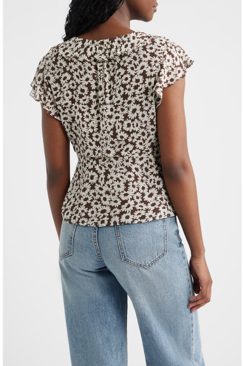 Carmine Floral Flutter Sleeve Top, Alternate, color, ESPRESSO DAISY