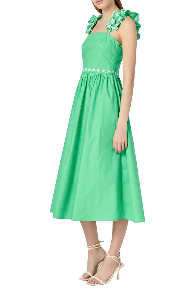 Flower Embroidered Midi Dress, Alternate, color, GREEN