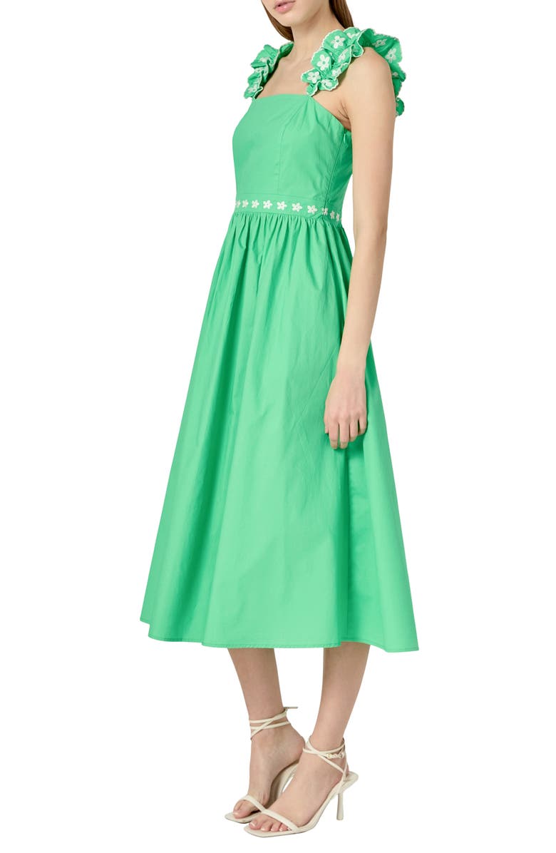English Factory Flower Embroidered Midi Dress, Alternate, color, Green