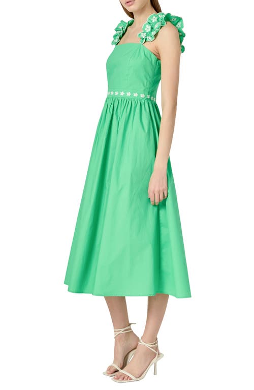 English Factory Flower Embroidered Midi Dress In Green