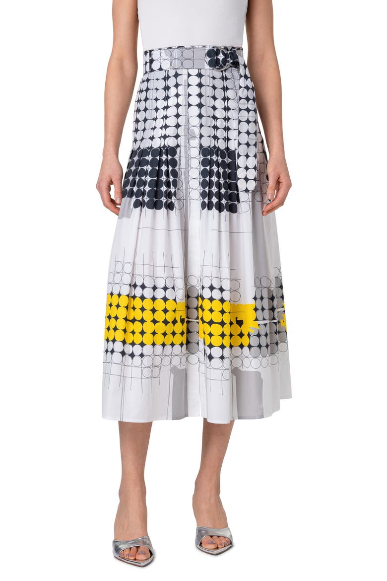Skyscraper Belted Cotton Poplin Midi Skirt, Main, color, CREAM-TIN-YELLOW