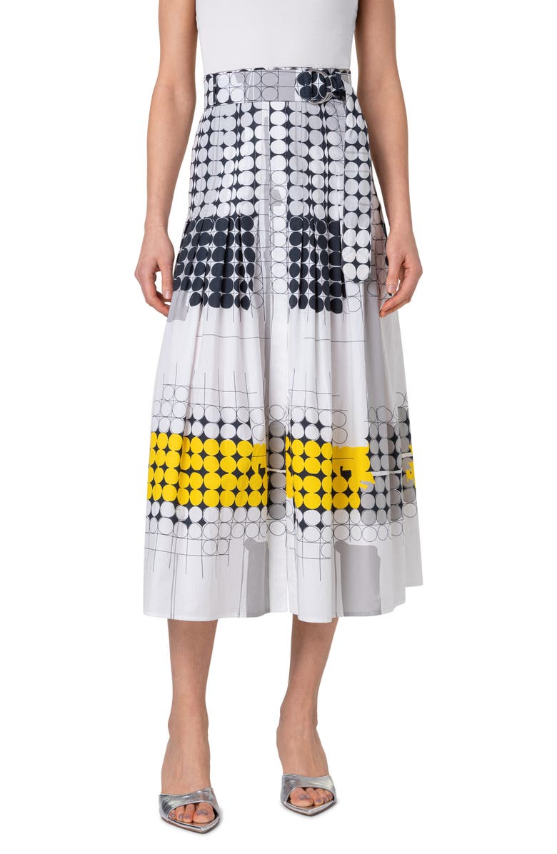 Akris punto Skyscraper Belted Cotton Poplin Midi Skirt, Main, color, 