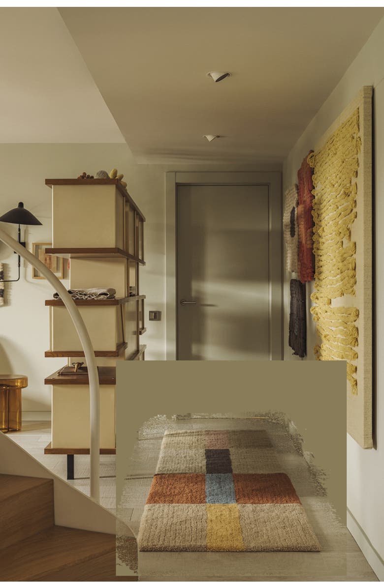 Lorena Canals Wool Rug Chroma Cinnamon, Alternate, color, Natural, Blue, Caramel