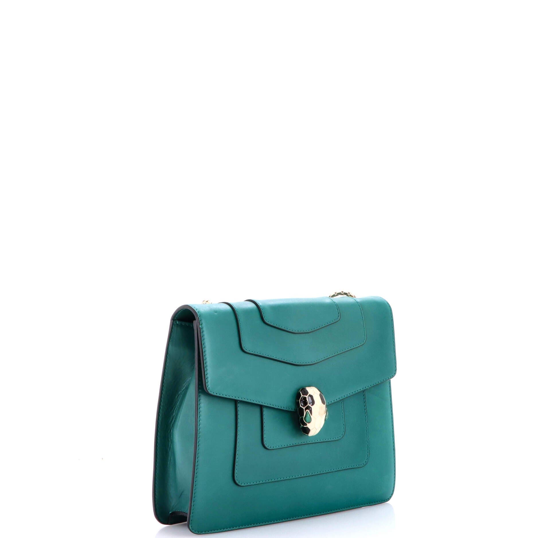 Serpenti Forever Square Shoulder Bag Leather Medium, Alternate, color, Green