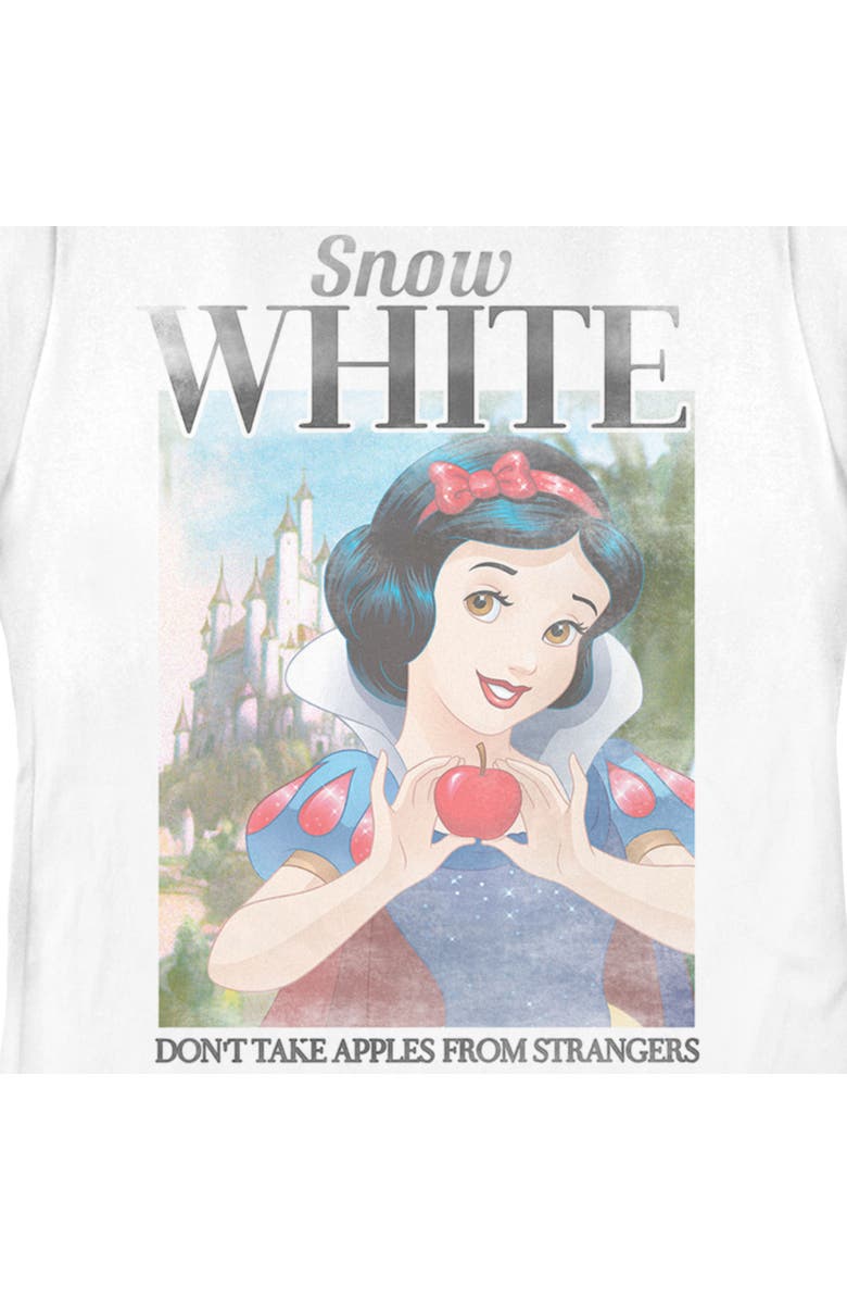 Snow White and the Seven Dwarfs Women's Snow White and the Seven Dwarfs Don't Take Apples From Strangers Poster  Graphic T-Shirt, Alternate, color, White