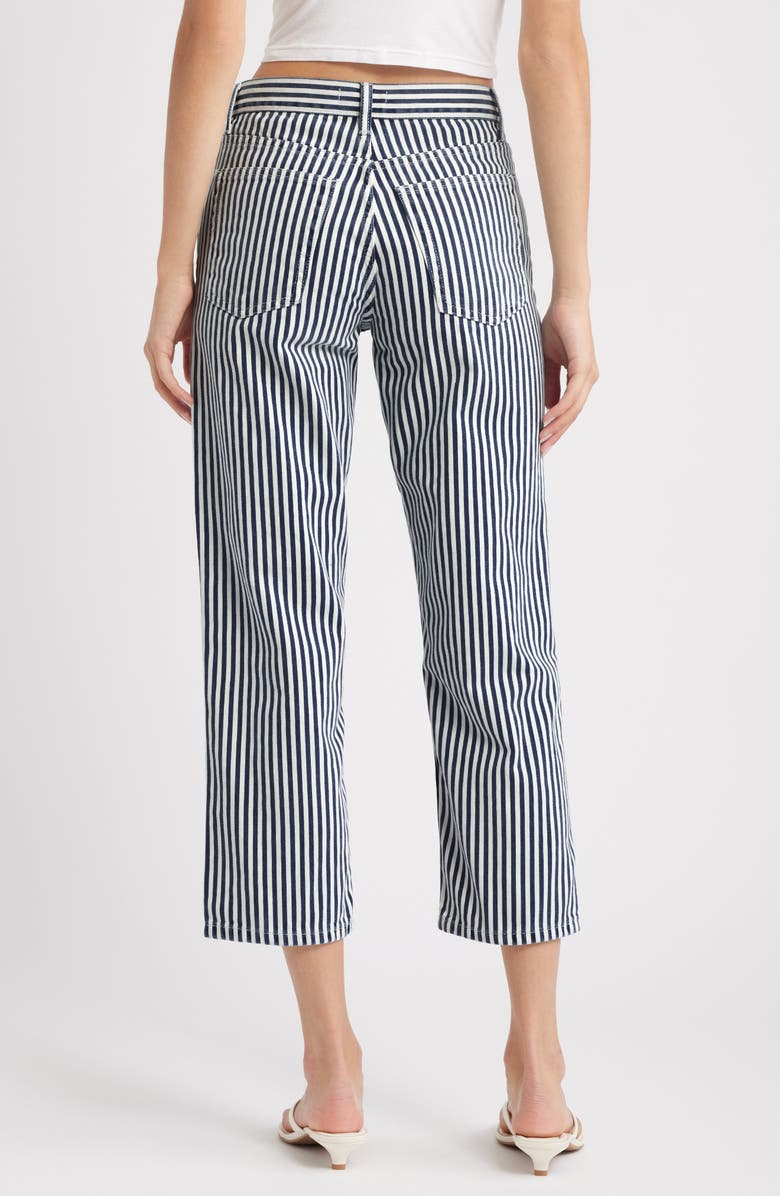 Topshop Stripe Crop Straight Leg Cotton Pants, Alternate, color, Medium Blue