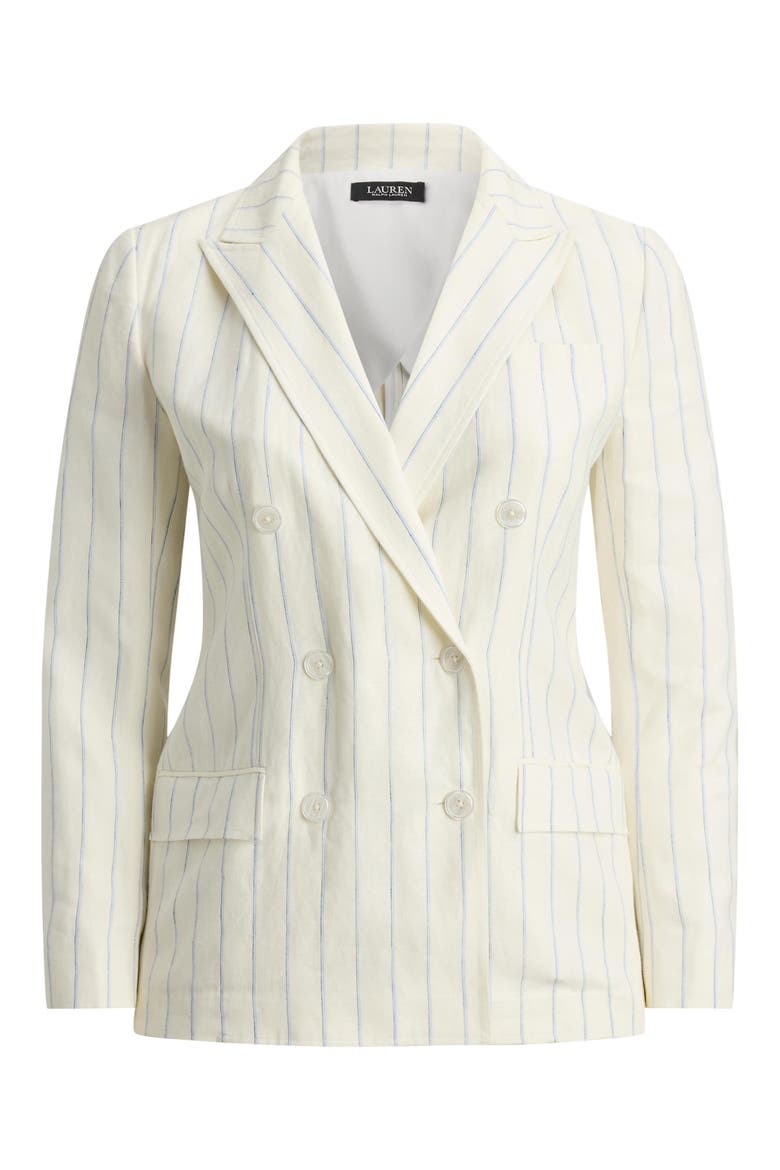 Stripe Double Breasted Linen Blazer, Alternate, color, WHITE/ BLUE MULTI
