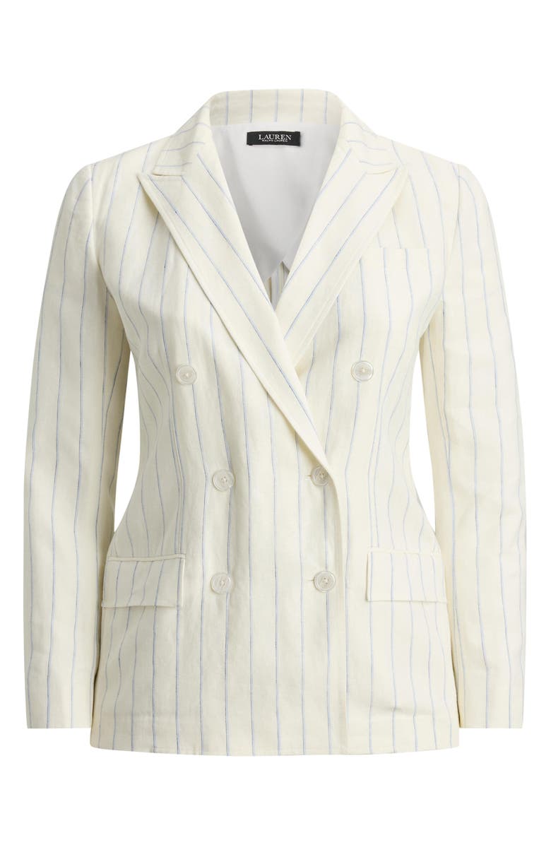 Lauren Ralph Lauren Stripe Double Breasted Linen Blazer, Alternate, color, White/ Blue Multi