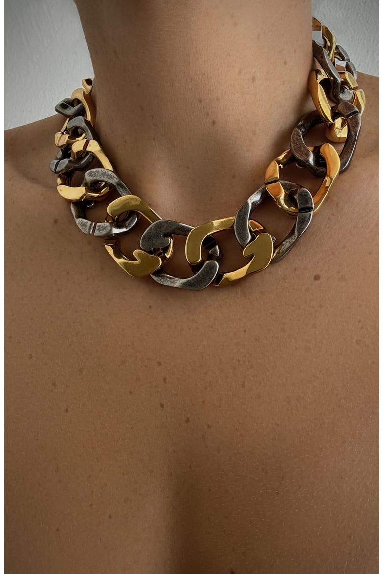 Mixed Metal Oversize Chain Link Necklace, Alternate, color, GOLD