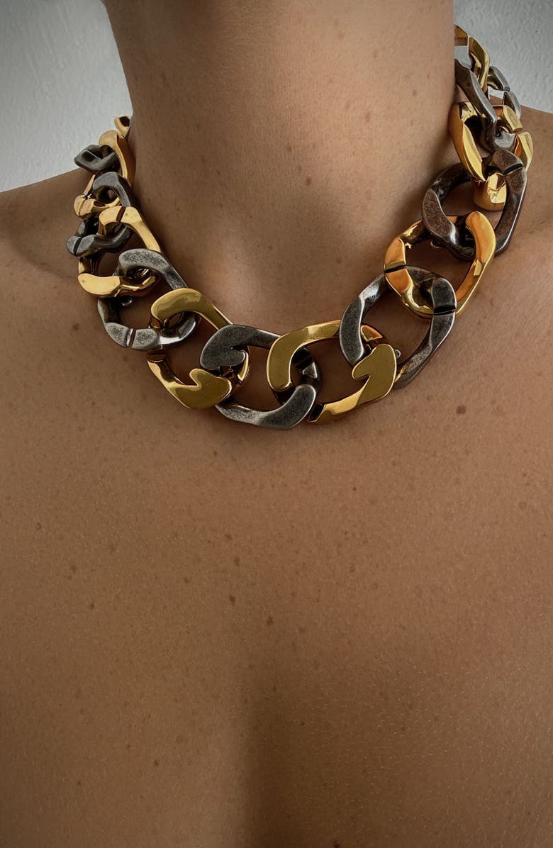 st. Moran Mixed Metal Oversize Chain Link Necklace, Alternate, color, 