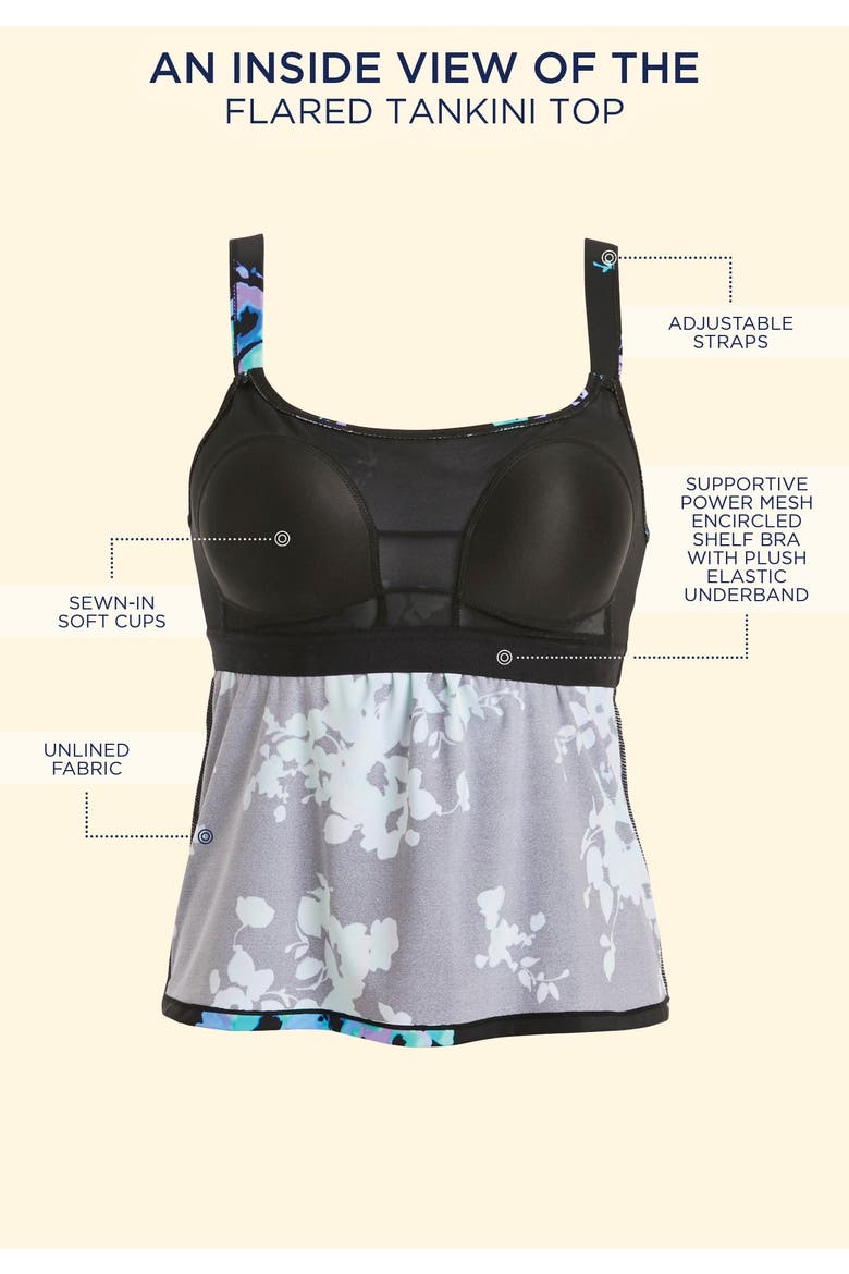 Flared Tankini Top, Alternate, color, Navy Abstract Floral