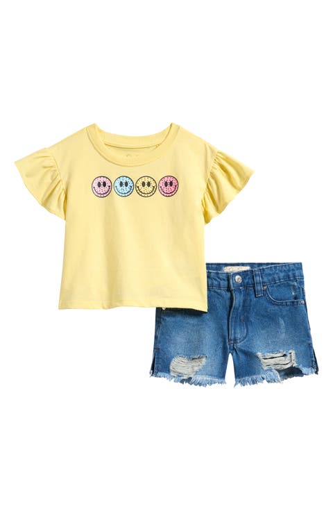 Kids' Ruffle T-Shirt & Denim Shorts Set (Toddler)