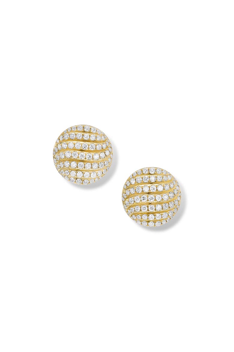 Sculpted Cable Pavé Diamond Stud Earrings, Main, color, 18K YELLOW GOLD/ DIAMOND