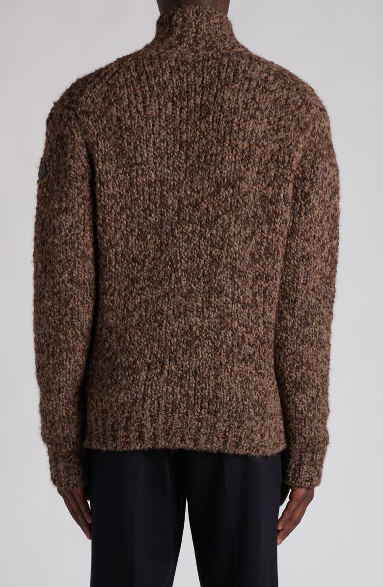 Moncler Wool & Alpaca Bouclé Full Zip Cardigan, Alternate, color, Black Coffee