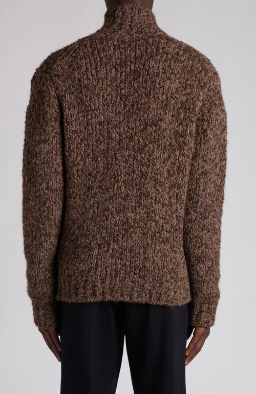 Moncler Wool & Alpaca Bouclé Full Zip Cardigan In Brown