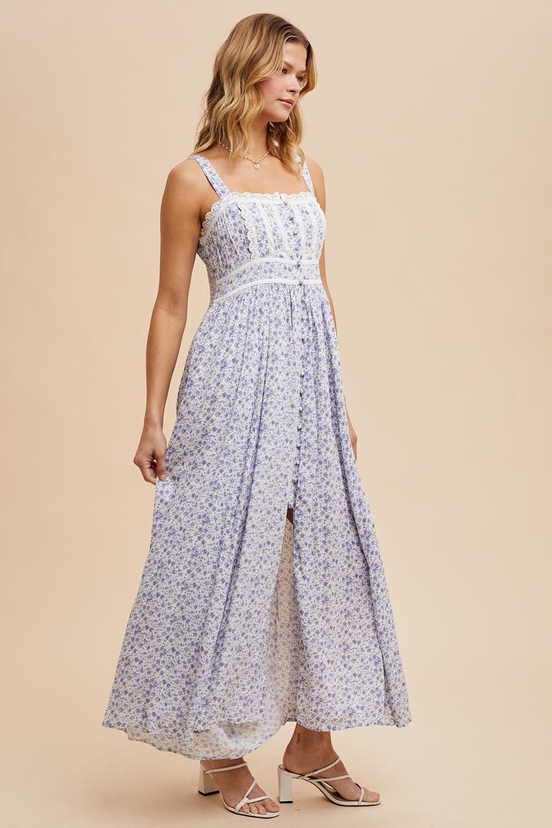 Floral Button Down Sleeveless Maxi Dress, Alternate, color, Light Blue