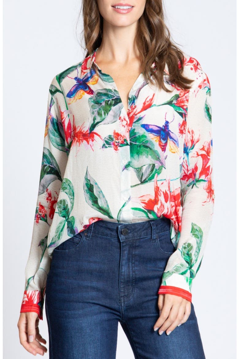 Print Button-Up Shirt, Main, color, RED MULTI