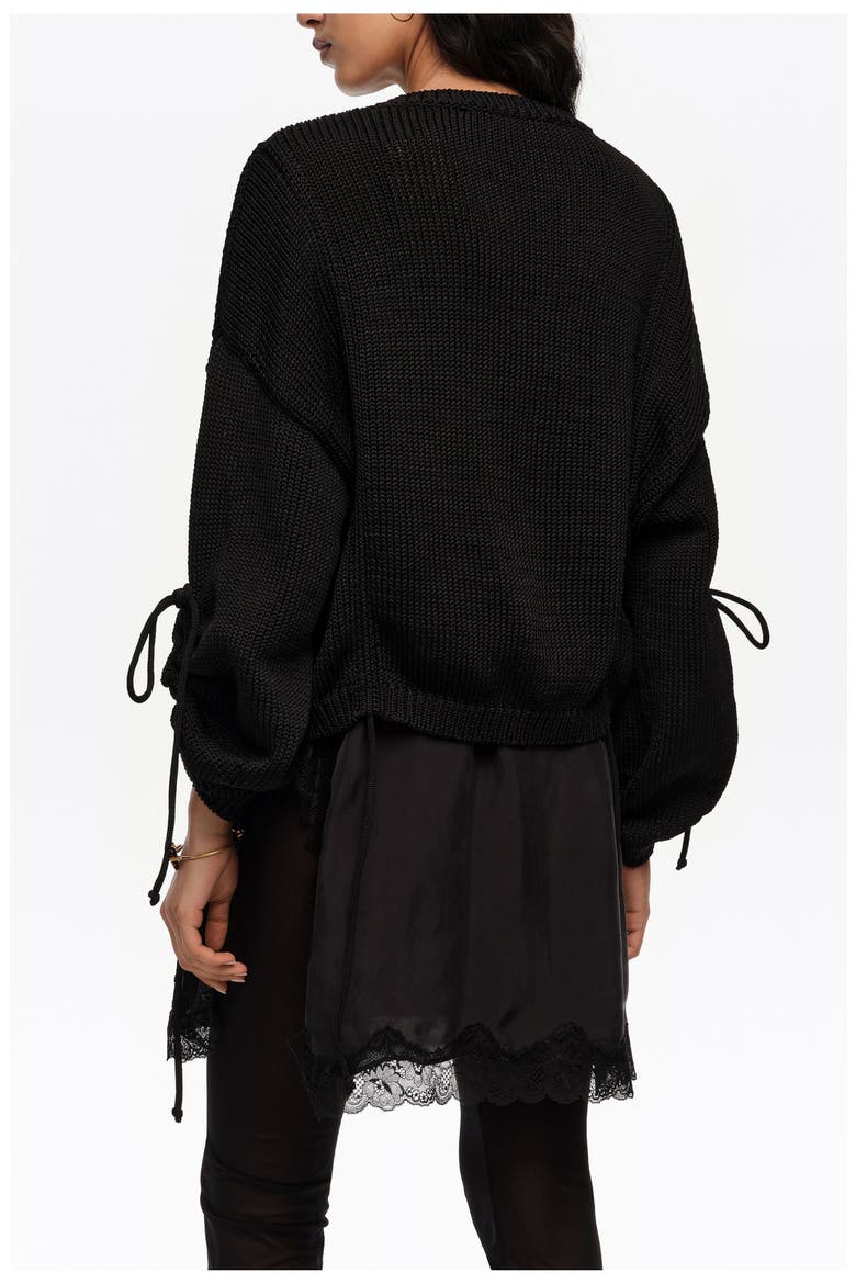 Ruched Tie Cardigan, Alternate, color, BLACK