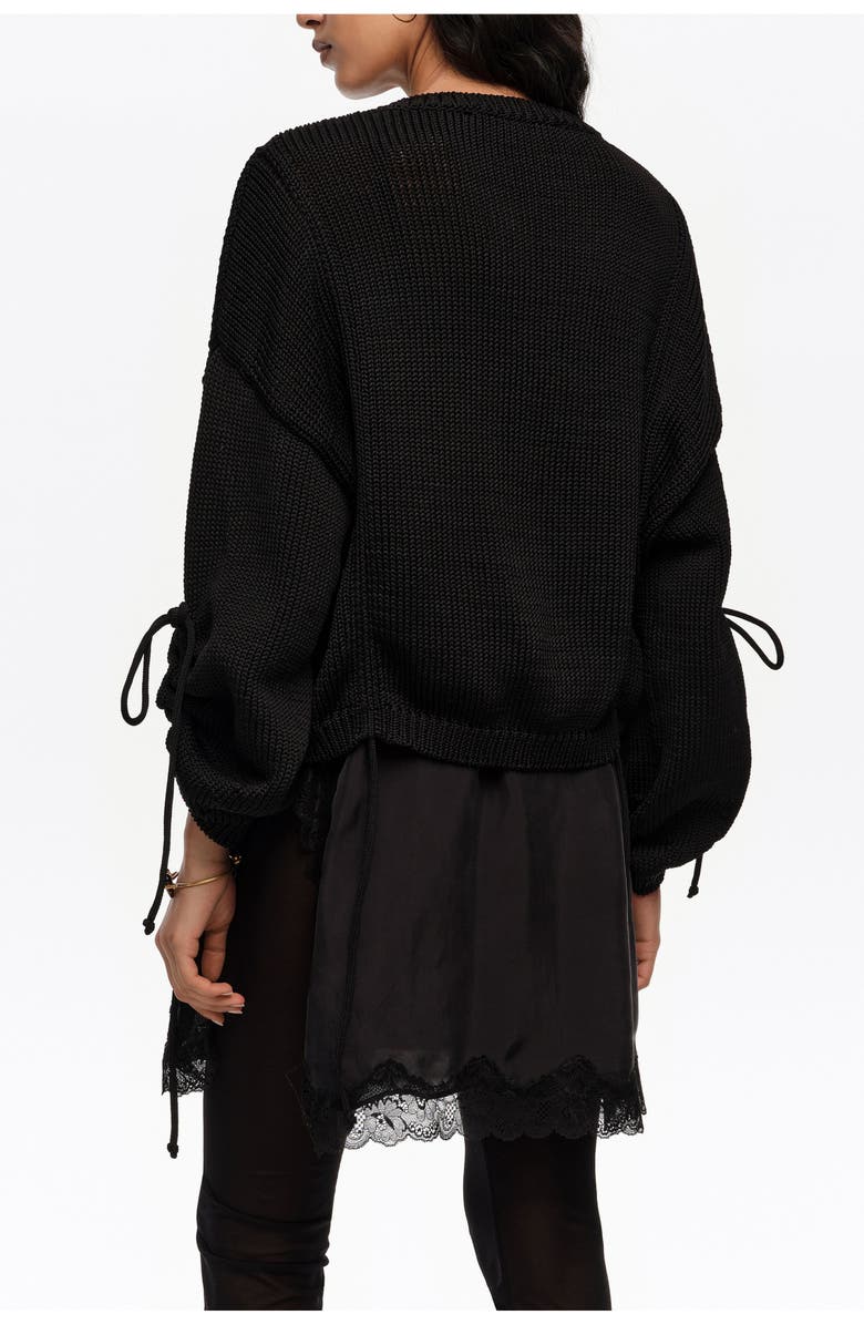 Bimba y Lola Ruched Tie Cardigan, Alternate, color, Black