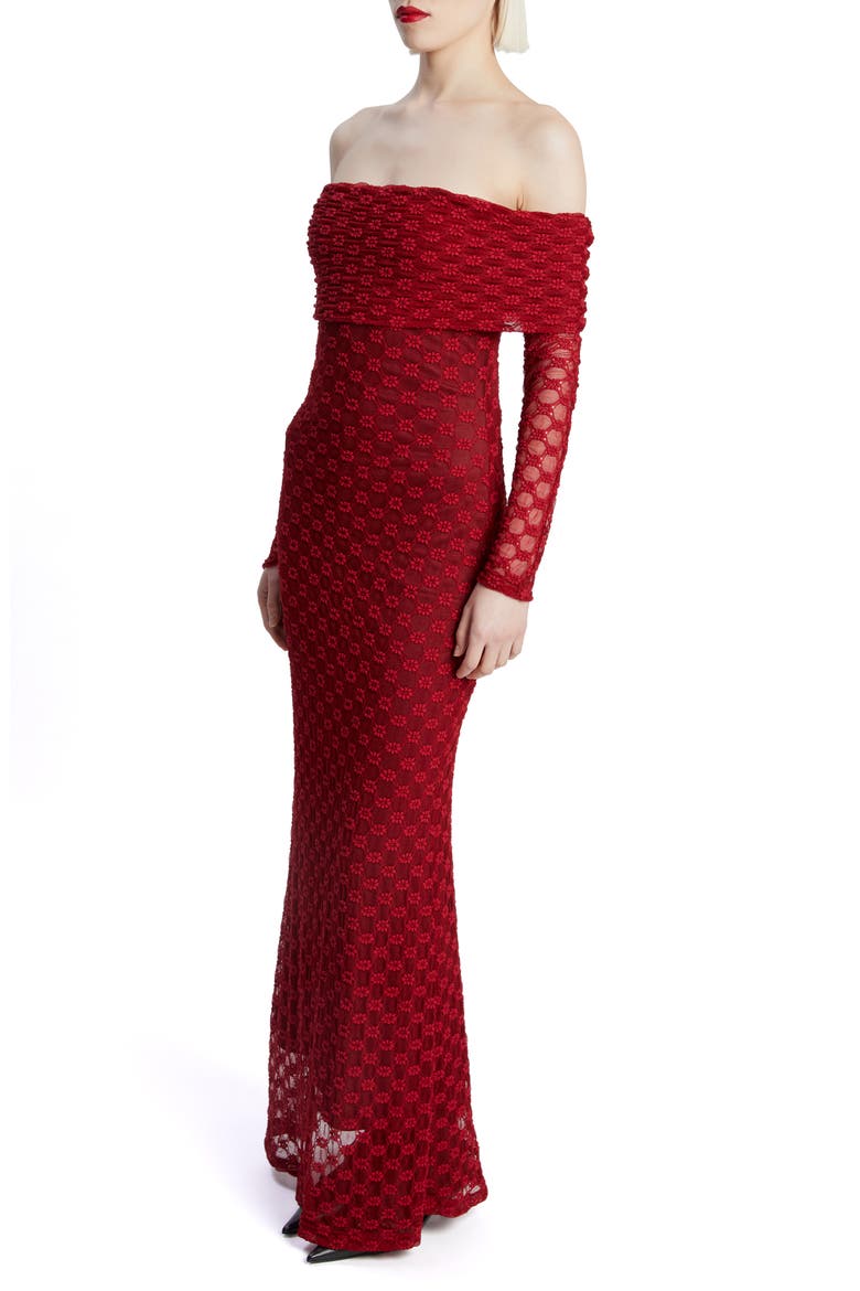 Adoni Off the Shoulder Long Sleeve Dress, Alternate, color, DEEP RED