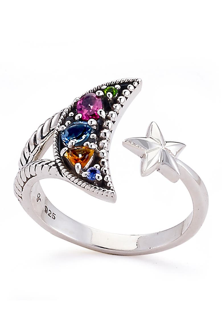 Sterling Silver Prong Set Moon & Star Bypass Ring, Main, color, MULTI