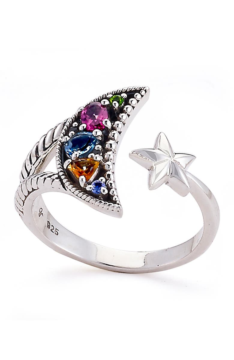 SAMUEL B. Sterling Silver Prong Set Moon & Star Bypass Ring, Main, color, Multi