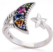 SAMUEL B. Sterling Silver Prong Set Moon & Star Bypass Ring