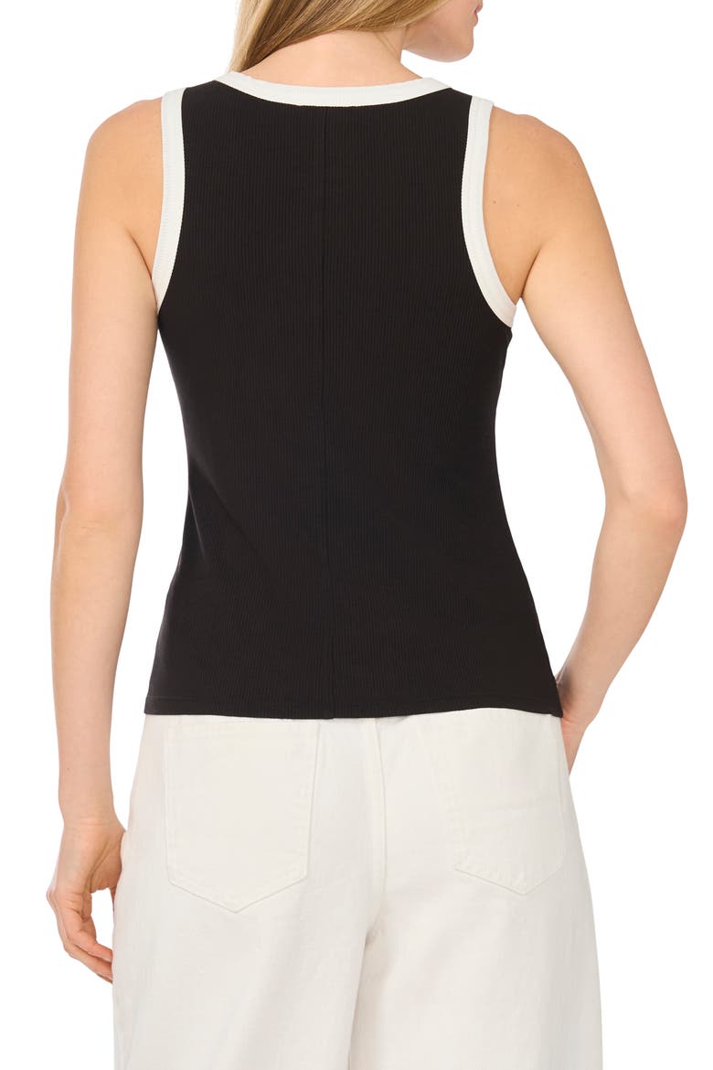 Contrast Trim Ribbed Tank, Alternate, color, RICH BLACK