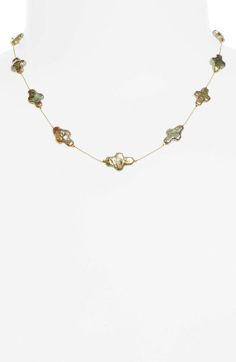 Isshi Desnuda Freshwater Pearl Station Necklace, Alternate, color, Algae