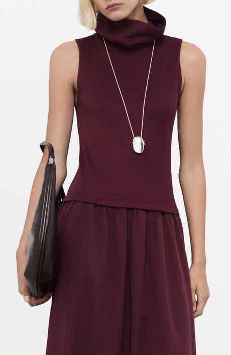 MANGO Funnel Neck Mixed Media Midi Dress