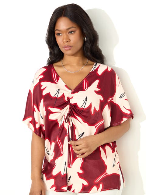 Floral Print Ruched Front Blouse