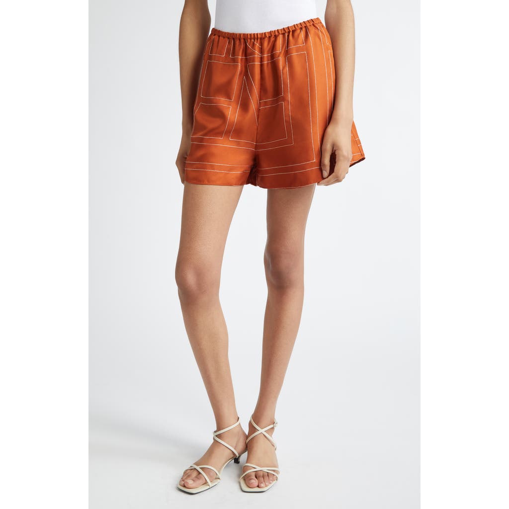 Totême Womens Terracotta Embroidered Monogram Embroidered Silk Pyjama Shorts