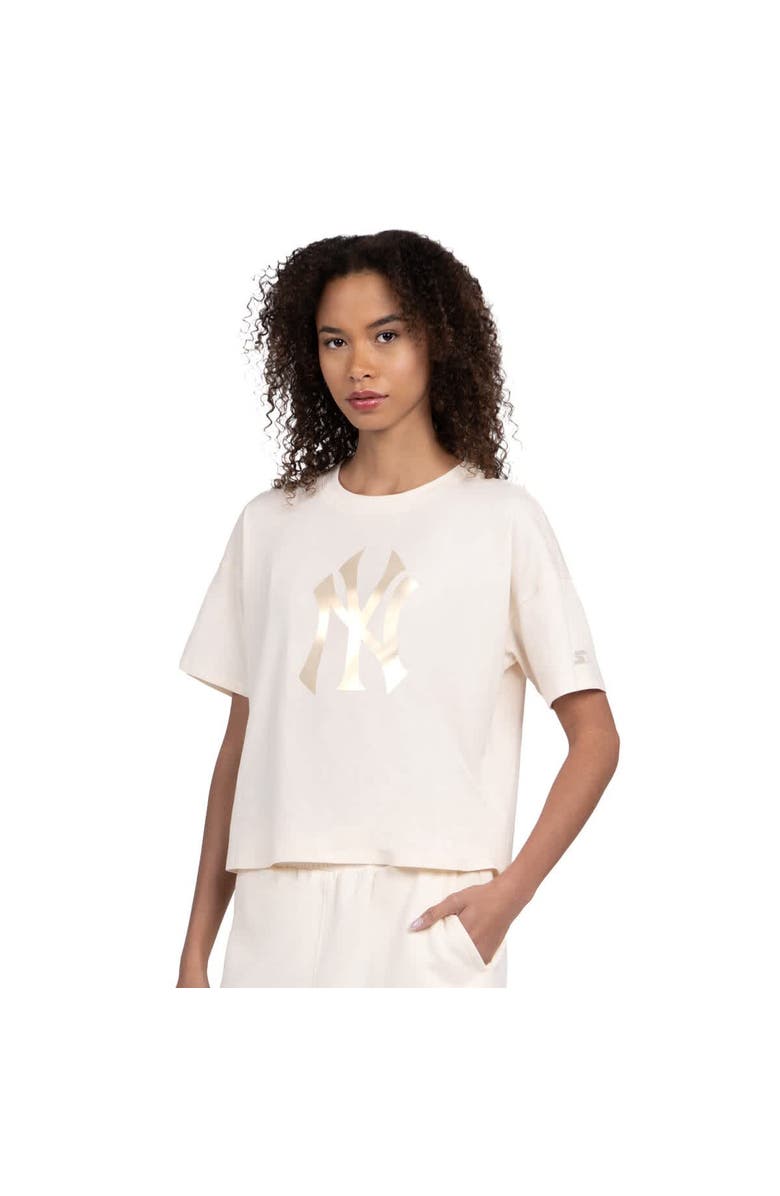 STARTER Women's Starter Cream New York Yankees Pastels Boxy Cropped T-Shirt, Main, color, Cream
