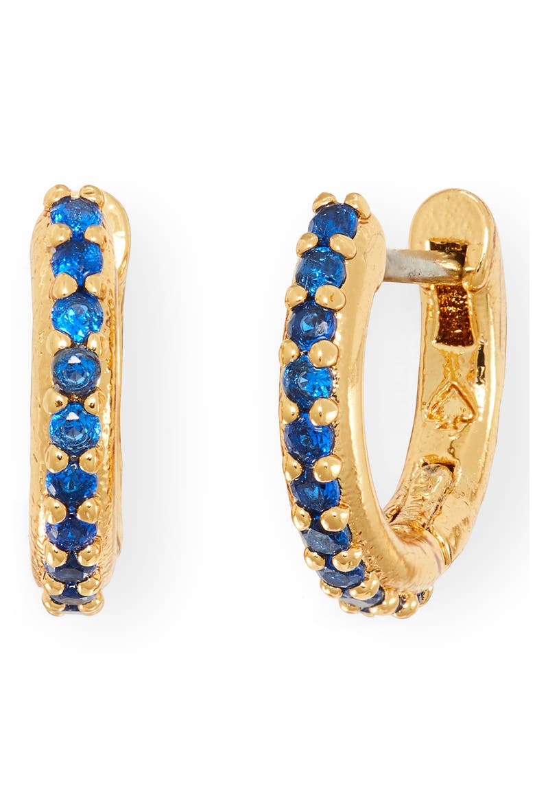 tiny twinkles pavé huggie hoop earrings, Main, color, LIGHT SAPPHIRE