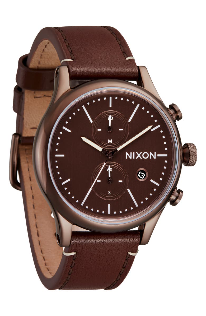 Nixon Station Chronograph Leather Strap Watch, 41mm, Main, color, 