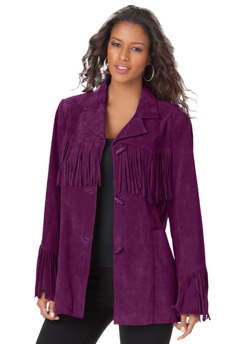 Plus Size Fringe Suede Jacket
