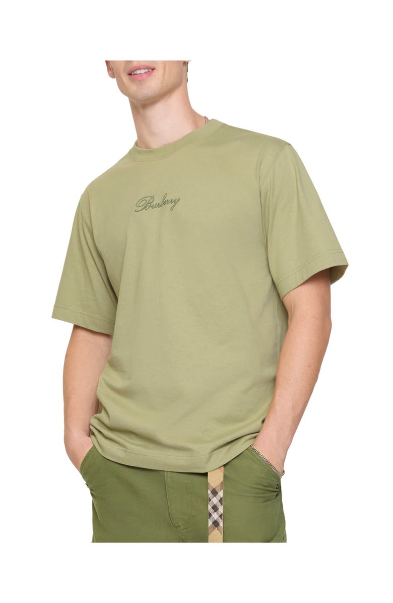 Burberry Check Cursive Logo Cotton T-shirt, Main, color, Glade Green