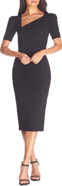 Dress the Population Ruth Asymmetrical Neck Midi Dress