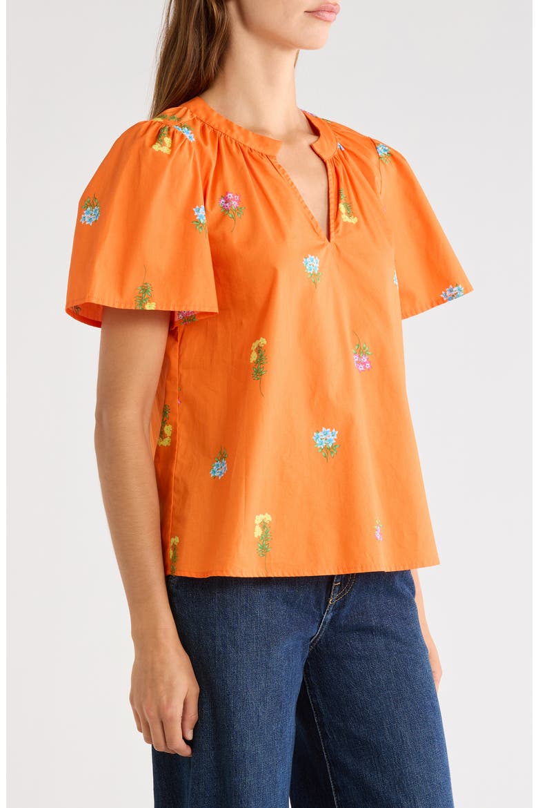 Mely Floral Puff Sleeve Cotton Top, Alternate, color, ORANGE-MULTI