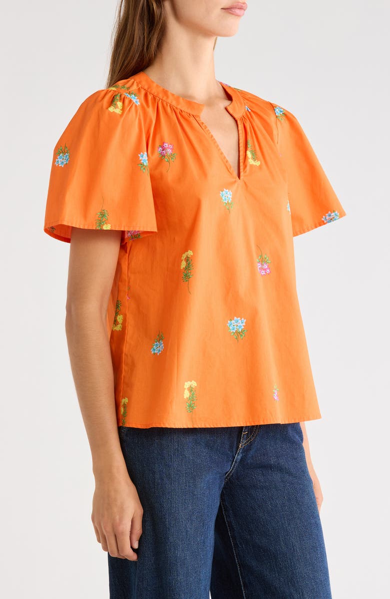 SUGARLIPS Mely Floral Puff Sleeve Cotton Top, Alternate, color, Orange-Multi