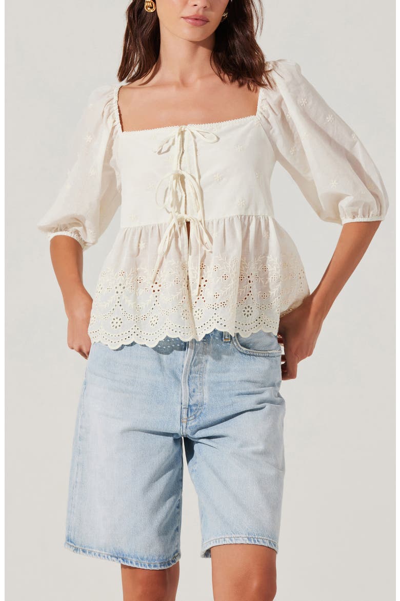 Ezmae Tie Front Top, Alternate, color, CREAM