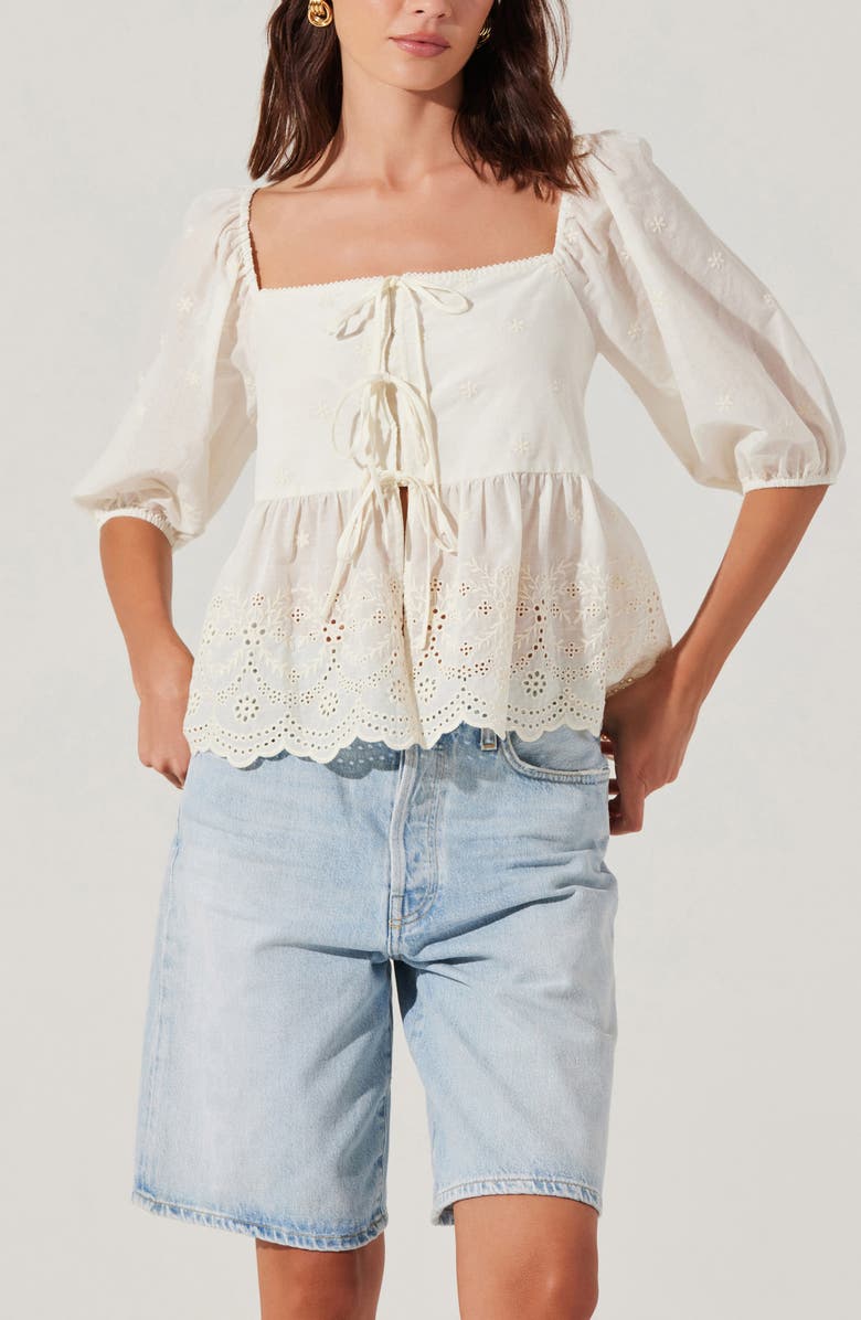 ASTR the Label Ezmae Tie Front Top, Alternate, color, Cream