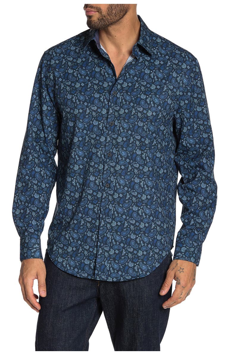 CONSTRUCT Slim Fit Paisley Print 4 Way Stretch Long Sleeve Shirt, Main, color, 